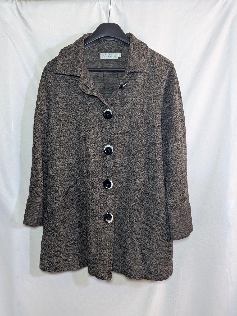 Willow Textured Knit Jacket Brown Black Button Front L